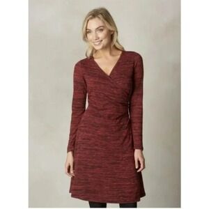 Prana Chic Wrap Dress Long Sleeve Casual Heathered Red Maroon Size S NWOT‎